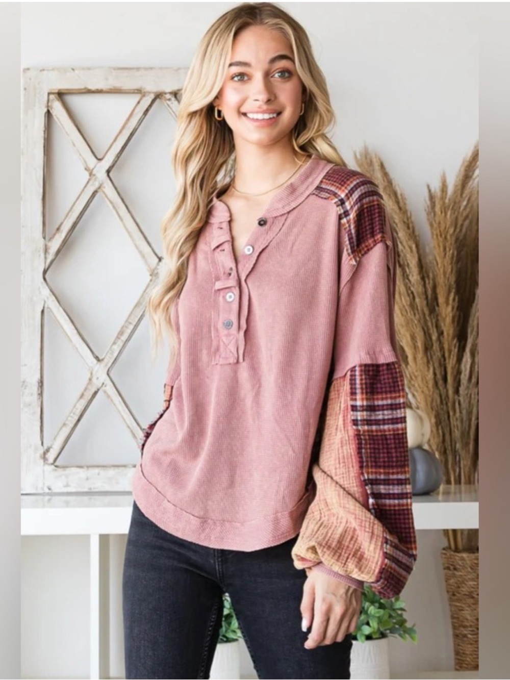 Oli & Hali Fabric Mixed Long Sleeve Top NWT/NIP - Picture 4 of 7